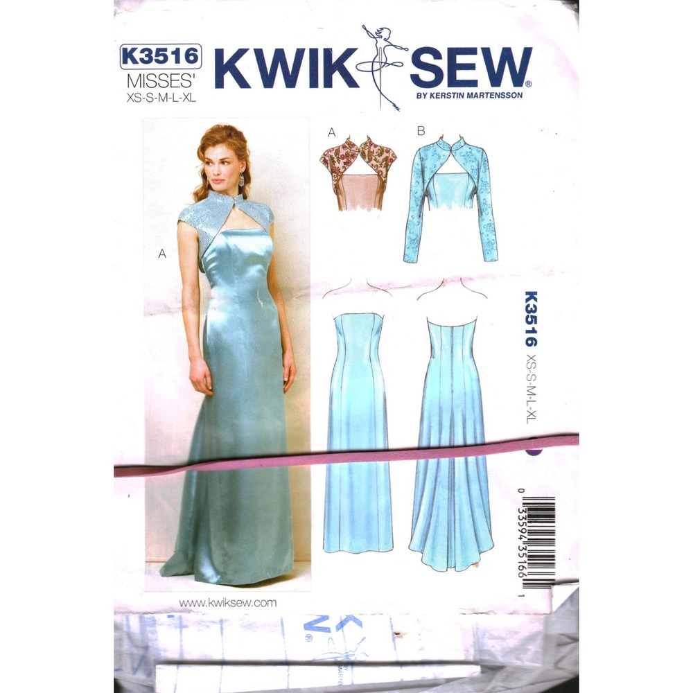 Kwik Sew K3516 Misses Gown Bolero Sewing Pattern XS-XL Kerstin Martensson Formal